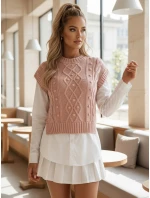 Dámsky sveter 2 v 1 s bielou košeľou CELESTIA pink FashionStreet MY2217 Dámsky sveter 2 v 1 s bielou košeľou CELESTIA pink FashionStreet MY2217
