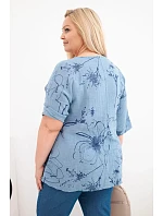 Dámske bavlnené Plus veľkosť blúzka s krátkymi rukávmi a vreckom Denim Dámske bavlnené Plus veľkosť blúzka s krátkymi rukávmi a vreckom Denim