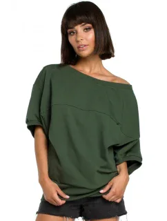 B079 Blúzka v nadmernej veľkosti so zavinovacími detailmi - vojenská zelená