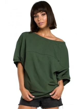 B079 Blúzka v nadmernej veľkosti so zavinovacími detailmi - vojenská zelená B079 Blúzka v nadmernej veľkosti so zavinovacími detailmi - vojenská zelená