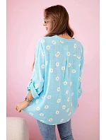 Ľanová blúzka s kvetinovým vzorom 22062 modrá - Kesi Ľanová blúzka s kvetinovým vzorom 22062 modrá - Kesi