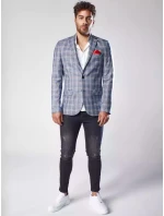 Pánska tmavomodrá kockovaná bunda FashionStreet MX0566