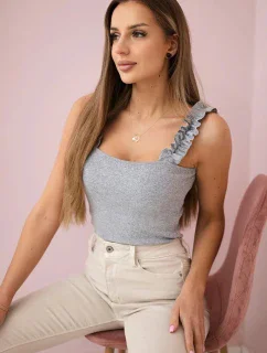 Blúzka bez ramienok s volánikmi šedá