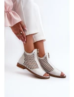 Zazoo 977/L Skórzane Ażurowe Sandały Na Zamek Białe