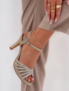 Sandały Na Szpilce Ze Zdobieniem I Brokatem D&A MR1038-33 Złote