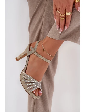 Sandały Na Szpilce Ze Zdobieniem I Brokatem D&A MR1038-33 Złote