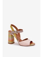 Skórzane Eleganckie Sandały Na Słupku Laura Messi 2136 Multikolor