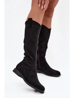 Kozaki Damskie Ażurowe Na Płaskim Obcasie S.Barski HY52-534 Czarne