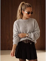 Dámsky voľný sveter s okrúhlym výstrihom, svetlosivý, FashionStreet MY2589 Dámsky voľný sveter s okrúhlym výstrihom, svetlosivý, FashionStreet MY2589