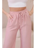 Viskózové nohavice so širokými nohavicami tmavo púdrovo ružovej farby Viskózové nohavice so širokými nohavicami tmavo púdrovo ružovej farby