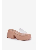 Transparentne Klapki Damskie Na Platformie I Masywnym Obcasie Beżowe Rizana