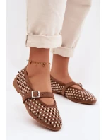 Dámské baleríny s otevřeným vzorem s kamínky a páskem Hnědé Wilvessa