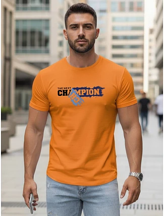 Pánske oranžové bavlnené tričko s potlačou FashionStreet NX5017R