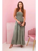 Dámske viskózové šaty s elastickým vrchným dielom khaki