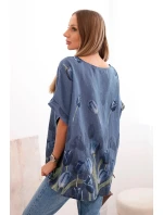 Dámske bavlnené tričko s kvetinovým vzorom denim blue