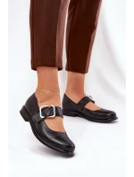 Skórzane Półbuty Damskie Z Klamrą Laura Messi 2980 Czarne