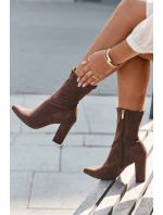 Botki Damskie Na Słupku Z Przeszyciami Brązowe Rosivelle