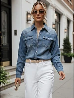 Dámska džínsová košeľa s gombíkmi, tmavomodrá, FashionStreet DY0491 Dámska džínsová košeľa s gombíkmi, tmavomodrá, FashionStreet DY0491