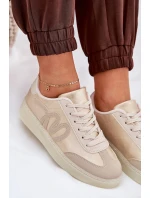 Niskie Buty Sportowe Damskie Z Eko Skóry Złoto-Beżowe Iladira