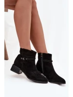 Botki Damskie Z Naturalnego Zamszu Na Klocku Ocieplane D&A CR52-651 Czarne