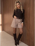 Elegantné dámske šortky s opaskom, béžové, FashionStreet SY0628 Elegantné dámske šortky s opaskom, béžové, FashionStreet SY0628