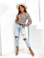 Dámska hnedá blúzka s ozdobným výstrihom (82124)