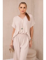 Súprava s náhrdelníkom blúzka + nohavice béžová Súprava s náhrdelníkom blúzka + nohavice béžová
