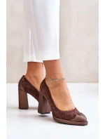 Zamszowe Czółenka Na Słupku Laura Messi 2702 Brązowe
