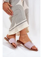 Klapki Damskie Na Płaskim Obcasie Z Ozdobnymi Detalami Fioletowe Saliena