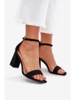 Sandały Damskie Na Słupku Z Eko Zamszu Czarne Elirae