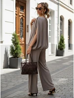 Dámska viskózová súprava so širokými nohavicami, béžová, FashionStreet AY1202 Dámska viskózová súprava so širokými nohavicami, béžová, FashionStreet AY1202