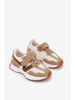 Sneakersy Dziecięce Na Rzep Panterka Ciemnobeżowe Tezzu