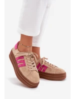 Sneakersy Damskie Na Platformie Z Naturalnego Zamszu Beżowo-Różowe Eldira