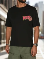 Pánske bavlnené tričko s potlačou čierne FashionStreet RX5645