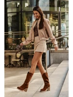 Kozaki Damskie Do Połowy Łydki Na Słupku Ocieplane Camel Ivanelis