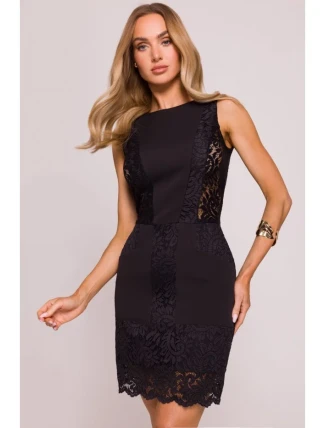 M864 Mini šaty s čipkovanými panelmi - čierne M864 Mini šaty s čipkovanými panelmi - čierne