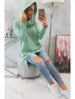 Mikina s kapucňou s dlhým zadným dielom tmavo mätová Mikina s kapucňou s dlhým zadným dielom tmavo mätová