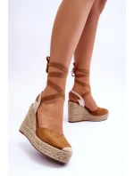 Wiązane Sandały Na Wysokim Koturnie Camel Lendy