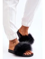 Damskie Gumowe Klapki Z Futerkiem Czarne Lucrece