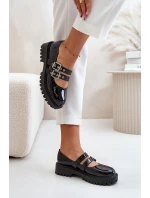 Półbuty Damskie Z Paskami Lakierowane Czarne Terione