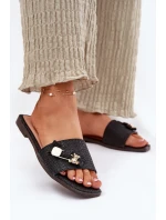 Klapki Damskie Na Płaskim Obcasie Z Kokardą Czarne Sallariela