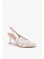 Dámské sandály na podpatku s krajkou bílé Pelivelle