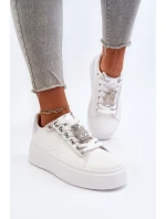 Sneakersy Damskie Z Ozdobą Białe Celedria