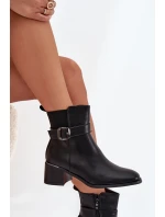 Ocieplane Botki Damskie Na Obcasie Z Paskiem I Klamrą Czarne Sylira