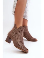 Dámske čižmy na vysokom podpätku z eko semišu s otvorenou špičkou Brown Halania