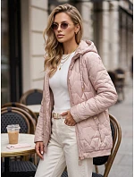 Dámska prešívaná bunda s kapucňou, ružová, FashionStreet TY5804 Dámska prešívaná bunda s kapucňou, ružová, FashionStreet TY5804