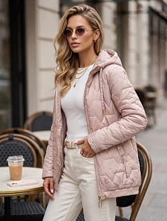 Dámska prešívaná bunda s kapucňou, ružová, FashionStreet TY5804