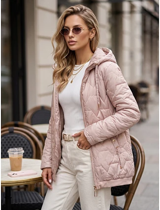 Dámska prešívaná bunda s kapucňou, ružová, FashionStreet TY5804 Dámska prešívaná bunda s kapucňou, ružová, FashionStreet TY5804