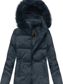 Tmavomodrá dámska krátka zimná prešívaná bunda (7694)