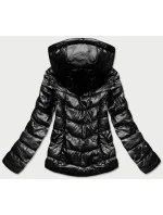 Čierna dámska bunda s vzorovanou podšívkou (W718) Čierna dámska bunda s vzorovanou podšívkou (W718)